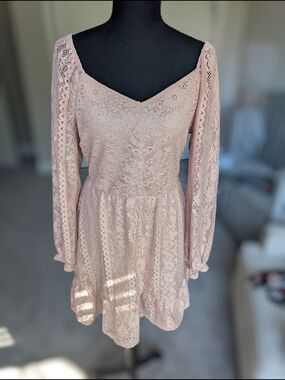 LC Lauren Conrad Blush Lace Long-Sleeve Sundress